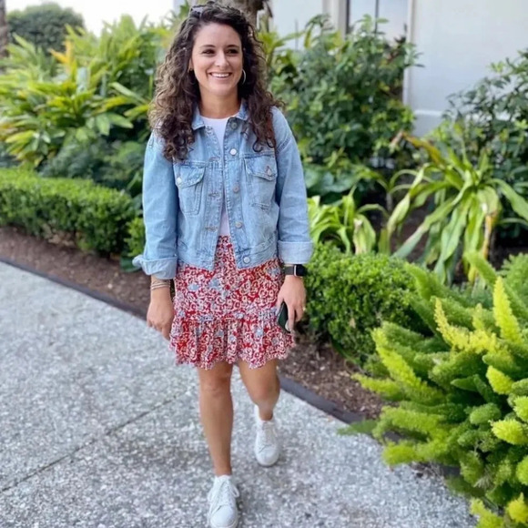 Paloma Blue 100% Silk Mini Skirt Floral 90’s Babydoll Tiered Sz L - Picture 2 of 8